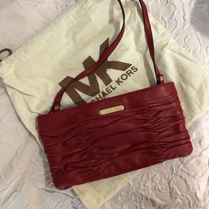 NWOT Michael Kors Red Leather Pleated Crossbody